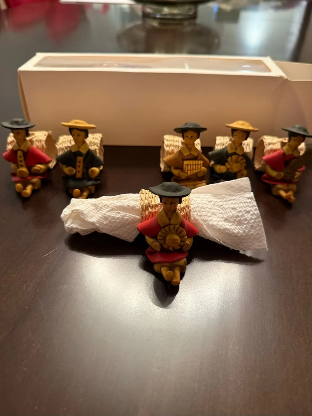 Folk Art Napkin Rings From Ecuador Handcrafted Polymer Clay And Wicker Set Of 6